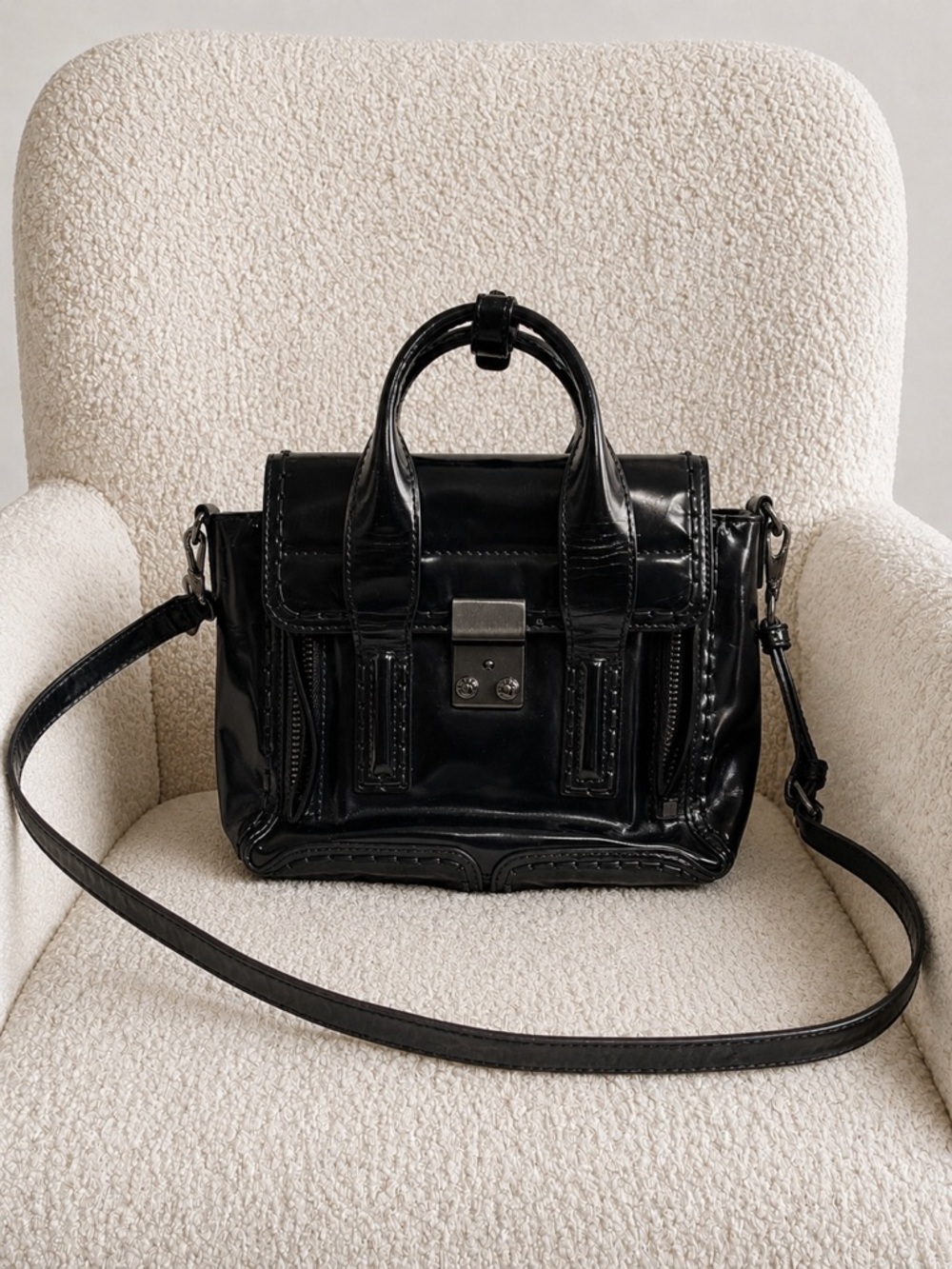 3.1 Phillip Lim Mini Pashli Black Patent Leather Satchel